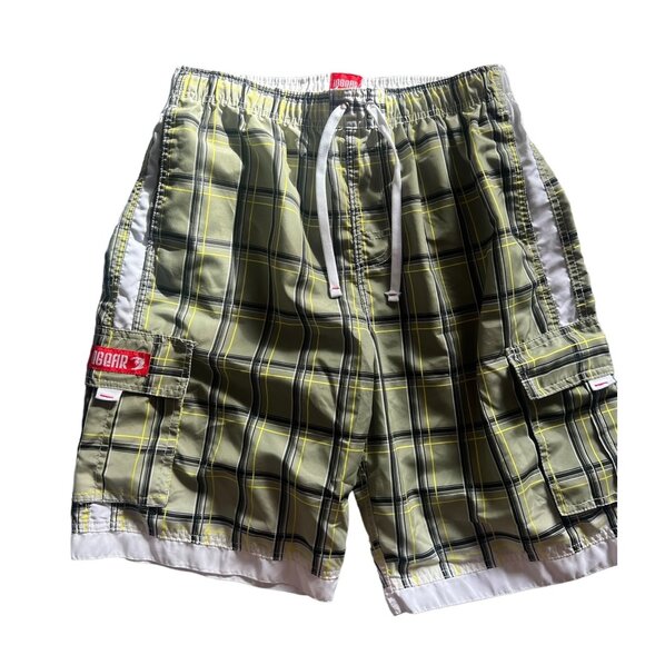 Ingear Plaid Cargo Swim Shorts W/ Pockets & Drawstring Waist L - Picture 1 of 11